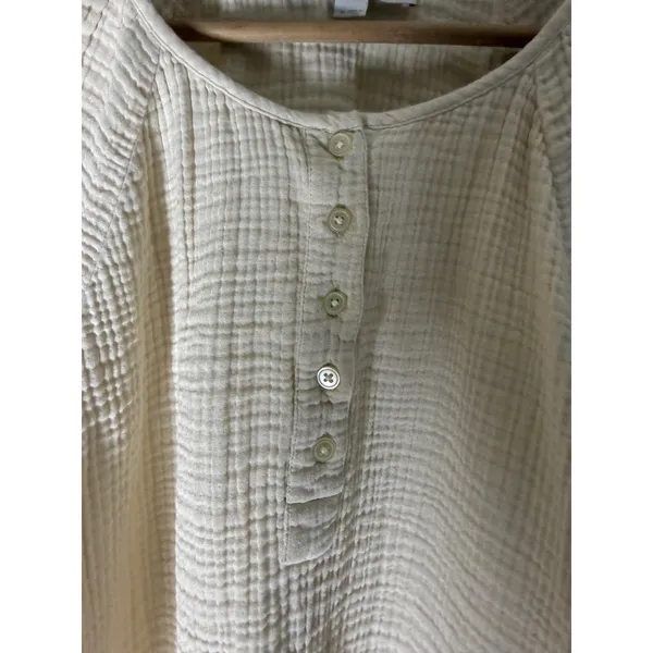LOFT Cream Double Gauze Cotton Blouse half Button Front Long Sleeve Top pheasant - Image 4