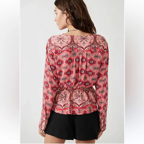 Free People Coral Paisley V-Neck Blouse - Image 3