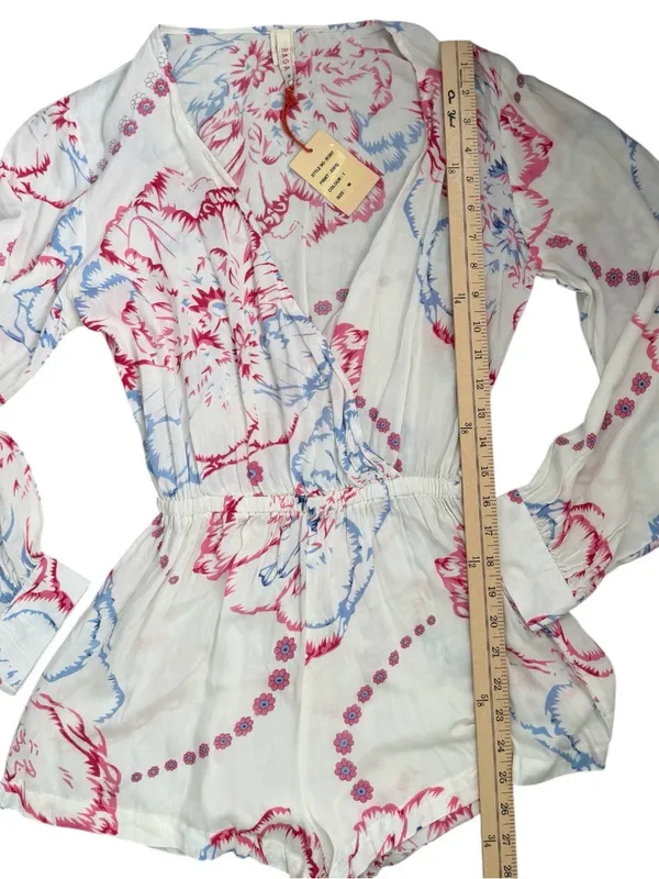 Anthropologie RAGA White Romper with Pink and Light Blue Floral Print - Image 6