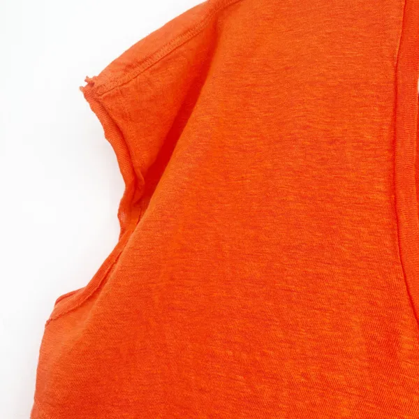 FRAME Womens Orange Organic Linen Scoop Neck Relaxed Cap Sleeve Basic Tee Size M - Image 3