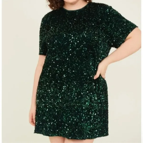 Arula Emerald Green Sequin Velvet Party Dress NWT 1X - Image 4