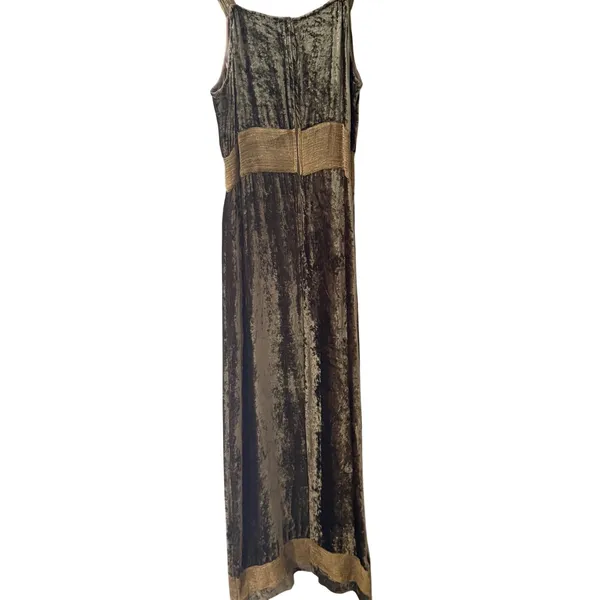 Renaissance Magnus Vintage 90s Crushed Velvet Maxi Dress Brown Gold Goblin‎ L - Image 2