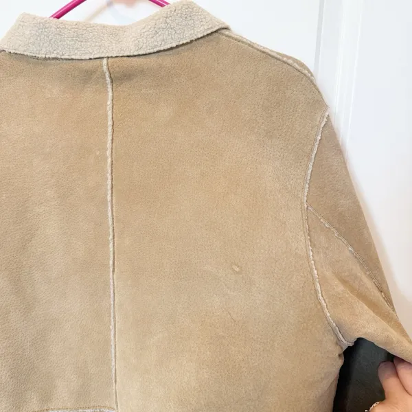 Womens Genuine Leather Suede Shearling Jacket Large Tan Y2K Western Rancher Cozy - Image 5