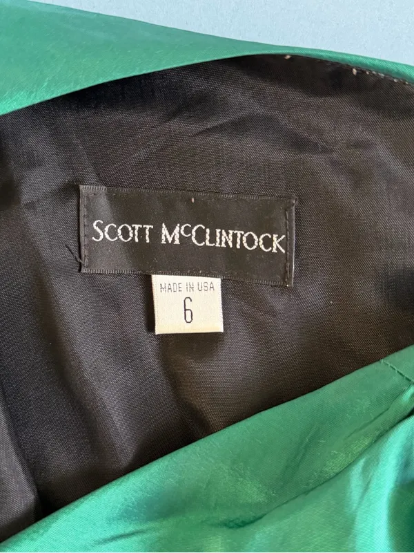 Vintage Scott McClintock Emerald Green One Shoulder Ruched Cocktail‎ Dress - Image 5