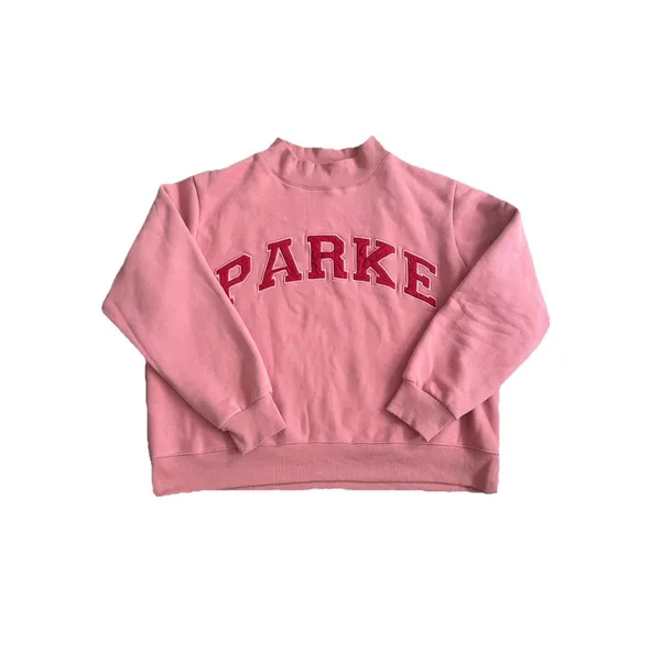 PARKE Varsity Pink Mock Neck Sweatshirt Valentines Day Lover RARE L/XL - Image 2