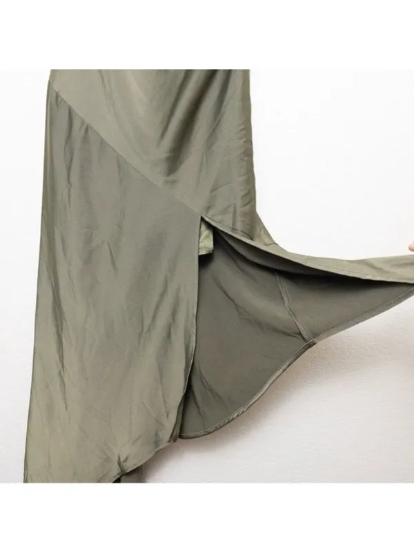 NWT ABS Allen Schwartz Everly Satin Drape Dress 2 Olive Green Slit One Shoulder - Image 7