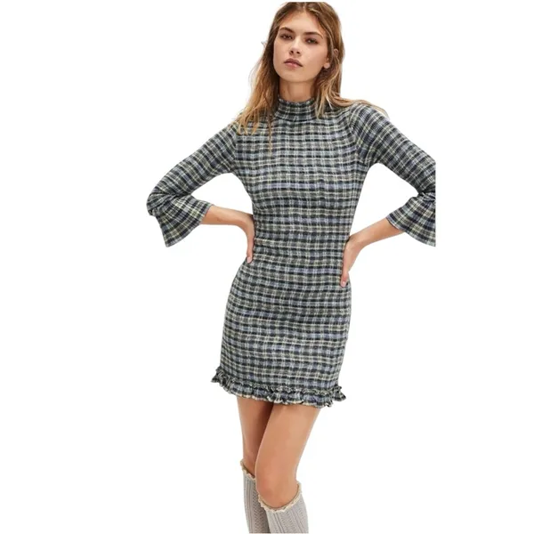 Free People Sage Autumn Chill Plaid Mini Dress Size Small - Image 3