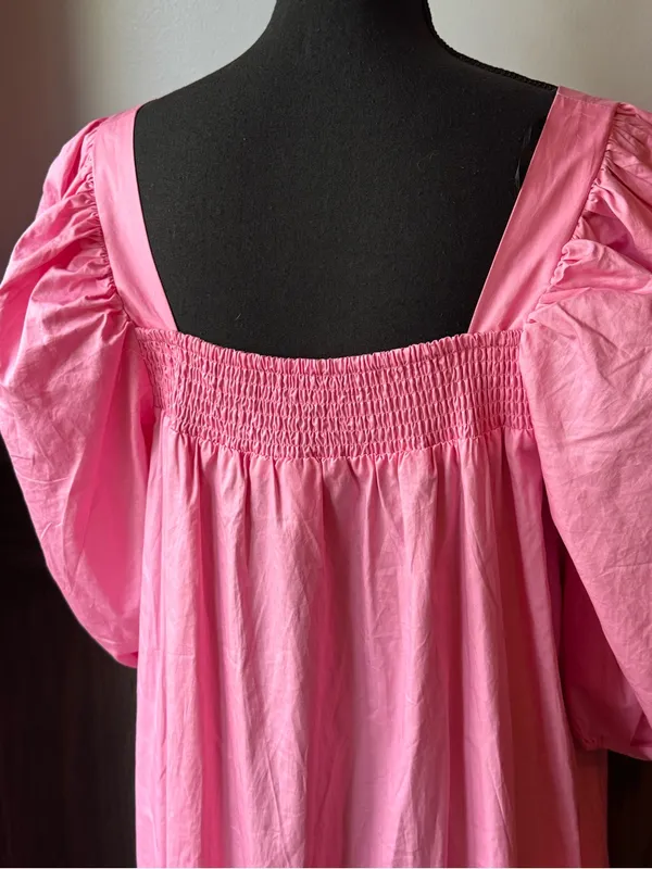 H&M Pink Puff-Sleeve High-Low Maxi Dress large - Image 9