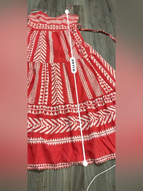 Vero Moda Soft Red & White Cotton Maxi Dress – Boho Geometric Print. - Image 10