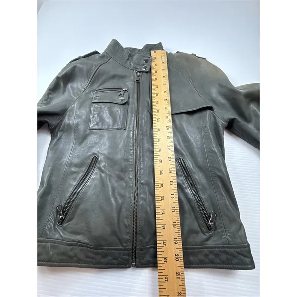 Banana Republic 100% Leather Women S Green Soft Jacket Moto Discolored - Image 5