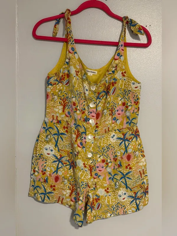 Roller Rabbit Yellow Floral Sleeveless Button Romper - Image 2