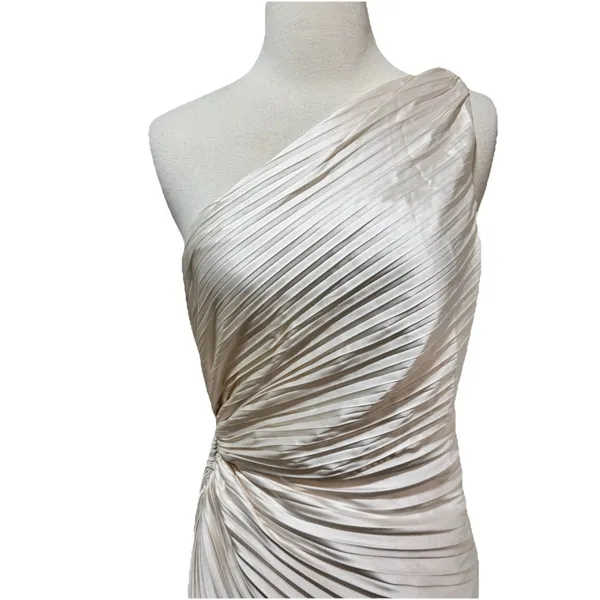 Dress Forum Olympia One Shoulder Pleated Asymmetric Maxi Dress Medium Ivory HOCO - Image 3