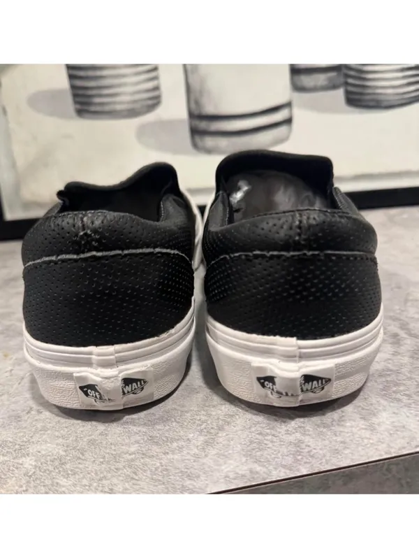 Vans Women's 8 Asher Perforated Leather Slip On Sneakers Black - Image 3