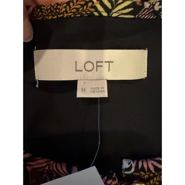 Loft Paradise Pintucked Side Tie Dress Women Medium Green Pink NWT Tropical Boho - Image 10