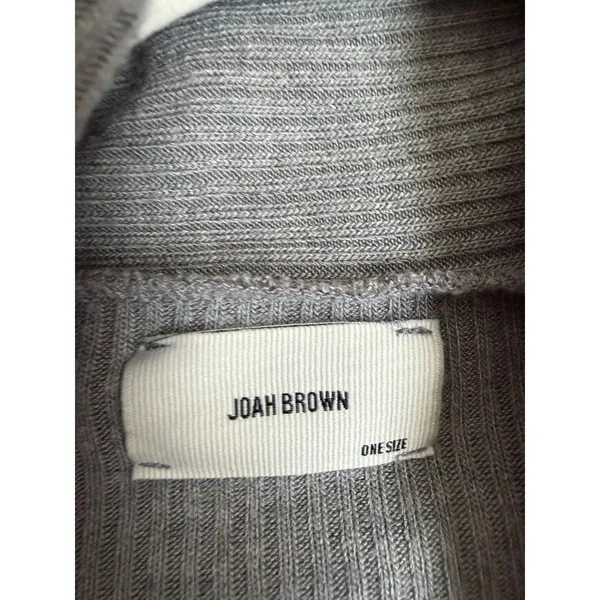 Joah Brown Cropped Cardigan Women One Size Grey Ribbed Draped Open Front - Image 7