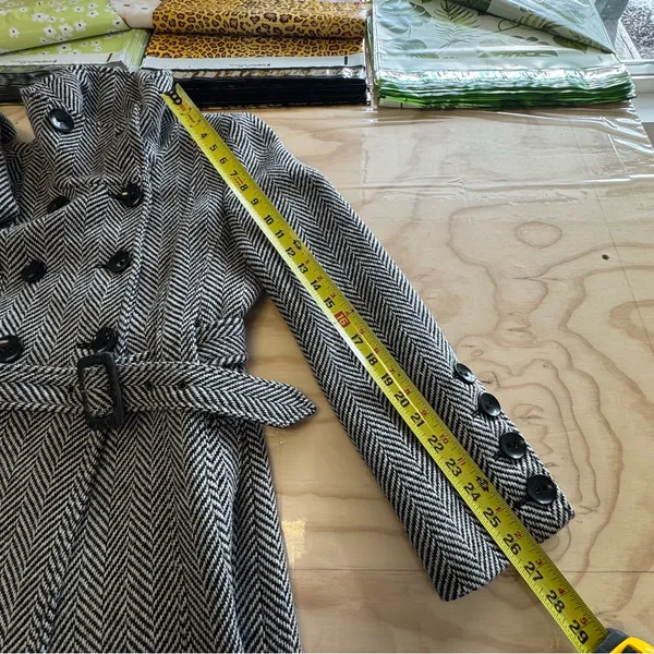 Guess Women’s Wool‎ Blend Herringbone Tailored Double Breasted Pea Coat Gray Sm - Image 13