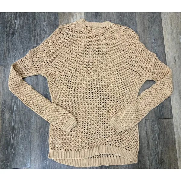 Free People Womens Open Knit Sweater Small Beige Tan Lightweight Boho Pullover - Image 9