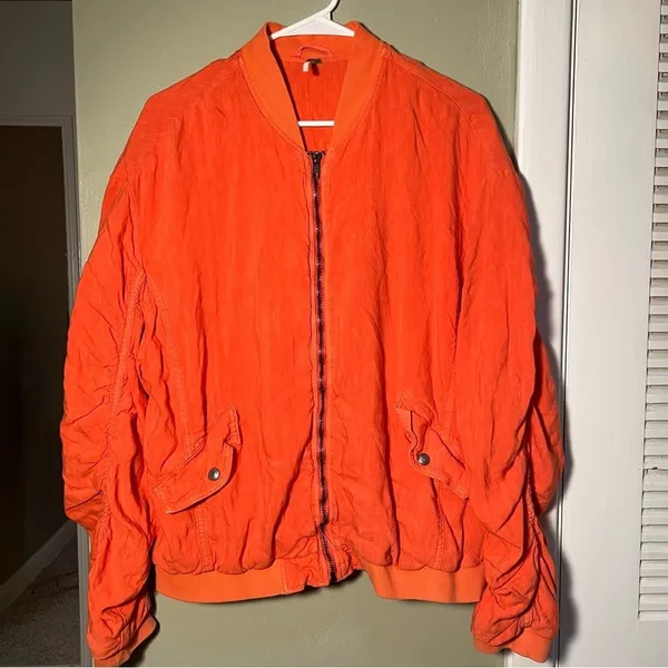 Free People Women's Size Medium On Point‎ Bomber Jacket Tomato Bisque Orange - Image 2