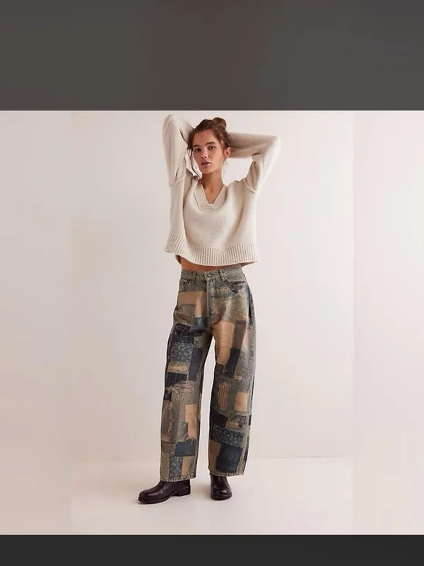 Free People Illusions Patchwork Barrel Jeans- size 25 - Image 2