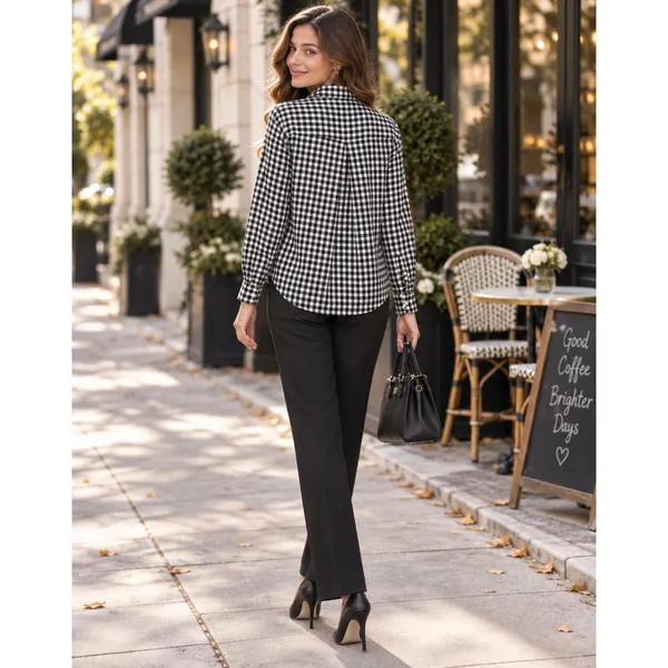 GRAYSON The Hero Black White Gingham Button Front Shirt Blouse Size 02 Small - Image 7