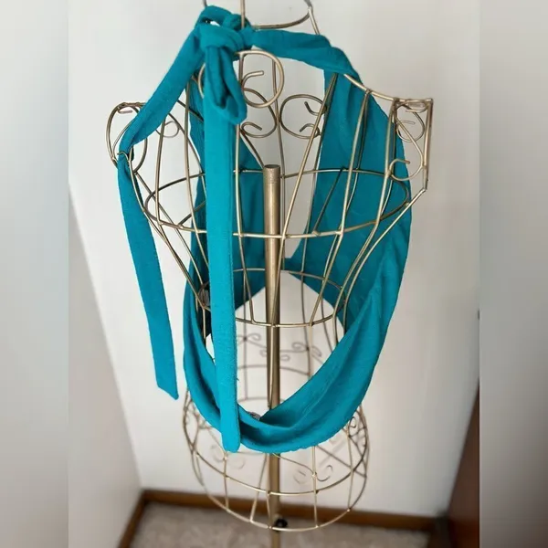 Princess Polly Deep V Halter Crop Top Open Back Size US 12 Teal - Image 7