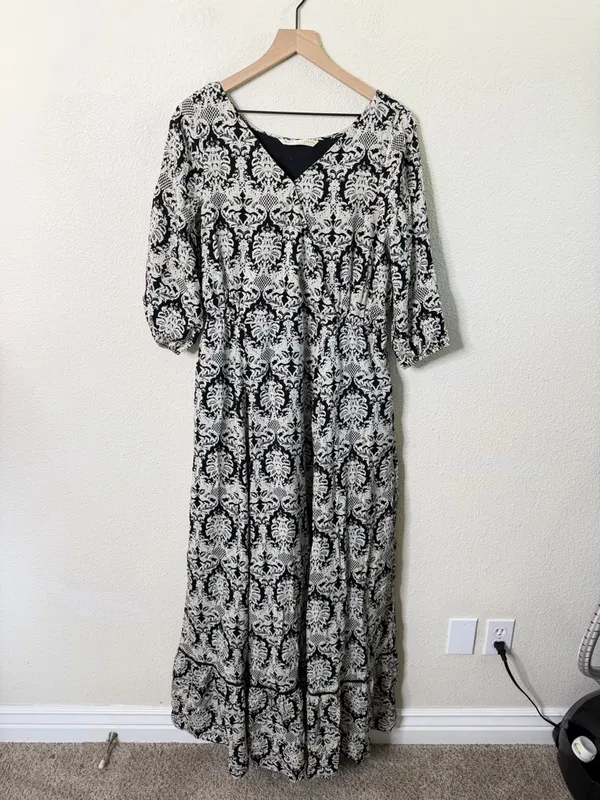 Wayward Fancies‎ Eshakti Damask Print Lined Maxi Dress Rayon Cotton Size XL - Image 2