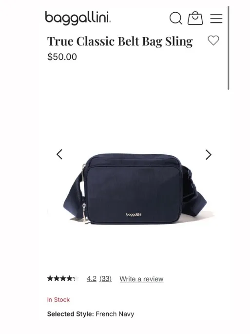 Baggallini True Classic Belt Bag Sling French Blue Fanny Pack Bag Navy Nylon - Image 10