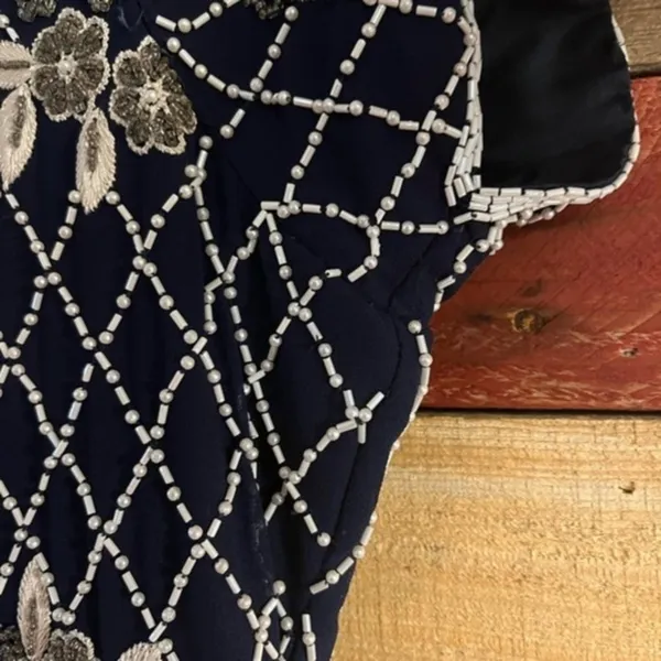 Papell Boutique Navy Beaded Evening Dress Size‎ 12 - Image 4