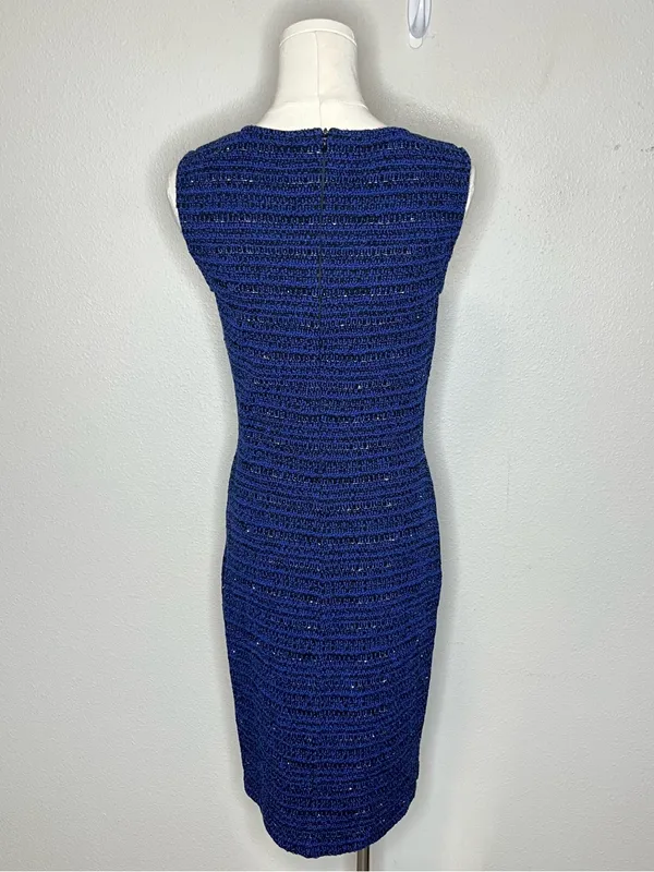 St John Collection Tweed Knit Sleeveless Dress Career Professional in Royal Blue - Image 5