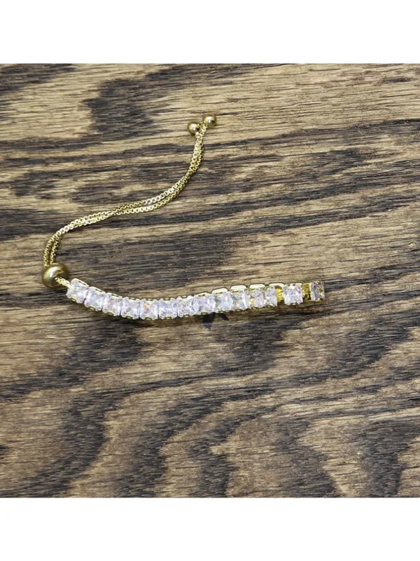 NEW Interlocking Slider Adjustable Tennis Bracelet Gold / Clear - Image 2