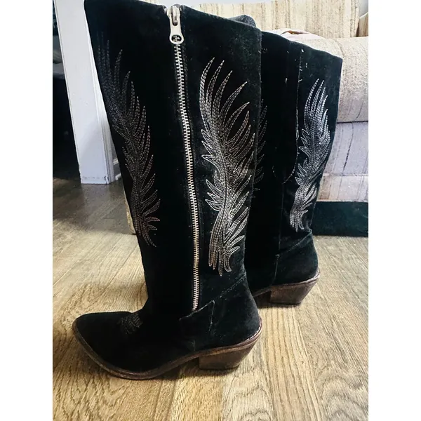 Coconuts by Matisse Black Silver Western Style Cowgirl Silver Wings Block Heel Boots size 8 - Image 9