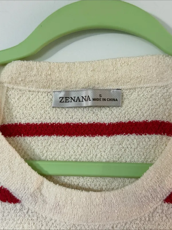 NWOT Zenana Outfitters Cream Tank Top with Red Stripes - Image 2