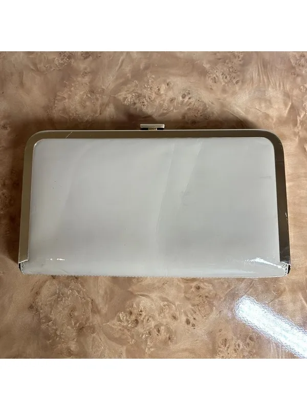 Banana Republic Beige Nude Patent Leather Frame Clutch Evening Bag Gold Tone - Image 2