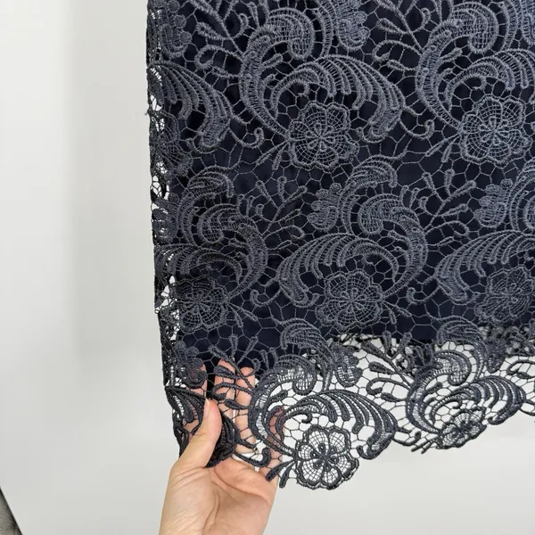 Lauren Ralph Lauren Lace Eyelet Sheath Dress Wedding MOB Women Size 10 Navy Blue - Image 5