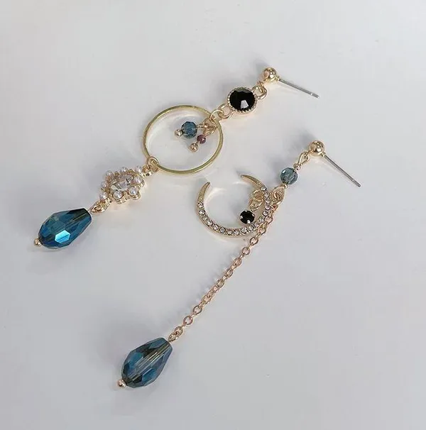 Asymmetry Moon Long Tassel Dangle Drop Earrings for Women - Image 2