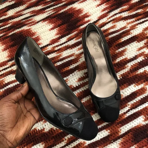 East5th manmade black patent leather pumps kitten heels corporate classy office siren preppy dark academia-6.5M - Image 3