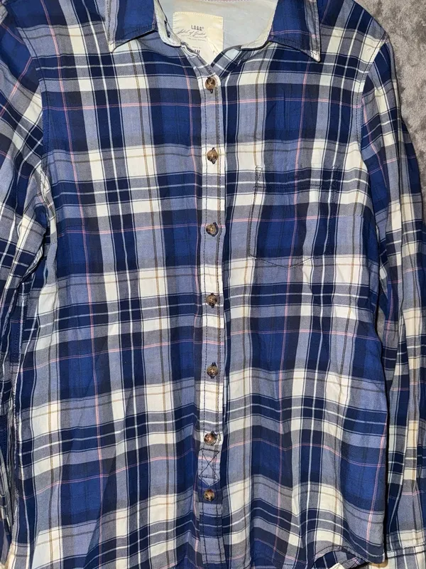 L.O.G.G. H&M Label of Graded Goods Blue Plaid Flannel Shirt with Elbow Patches - Image 3