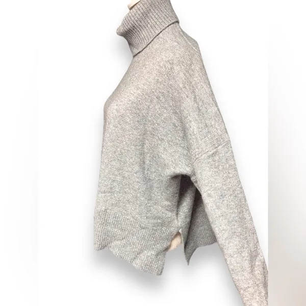 J.Crew Wool Blend Ribbed Turtleneck Sweater Merino Alpaca Gray Sz M - Image 3