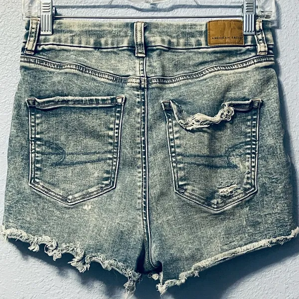 Size 4 American Eagle Curvy High Rise Denim Shorts Women's Distressed Stretch Ac - Image 6