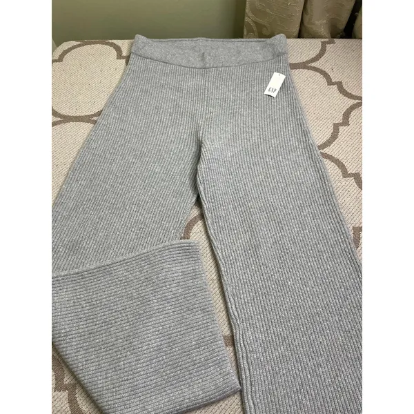 Gap CashSoft Wide Leg Ribbed Knit Pull-On Pants Light Grey Heather Medium NWT - Image 13