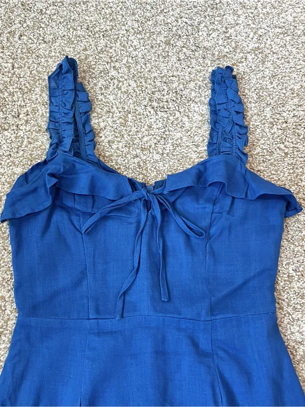 Lulus Days Like This Royal Blue Sleeveless Ruffled Linen Blend Mini Dress Sz XS - Image 6