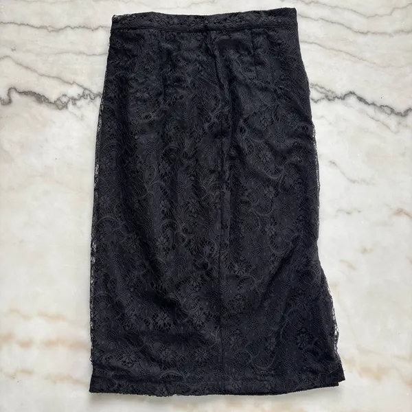 Belle Lage Black Floral Lace Midi Skirt Womens High Waisted Straight Cocktail S - Image 4