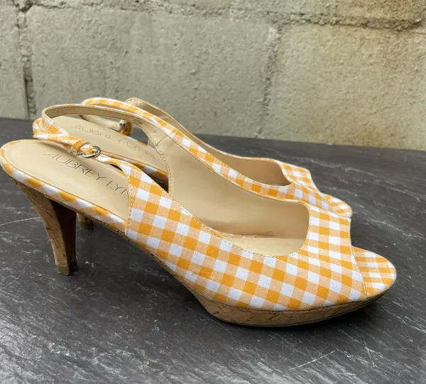 Aubrey Lynn Orange plaid heels Size 9.5 - Image 3