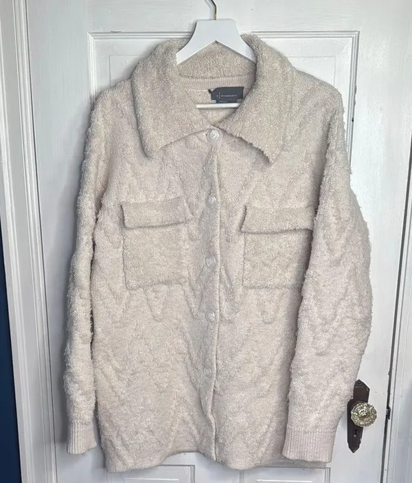 Anthropologie Flat White Knit Button-front Sweater Coat Jacket W1167 Sz M - Image 5