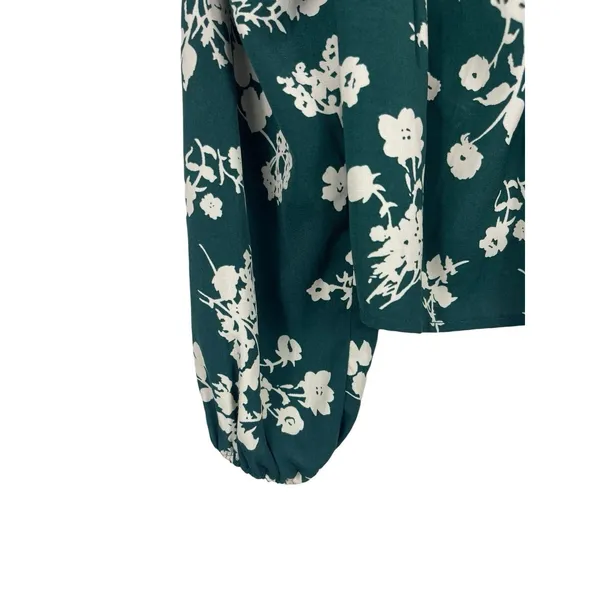 Abercrombie & Fitch Milkmaid Floral Top Green Cottagecore Puff Sleeve Smocked M - Image 2