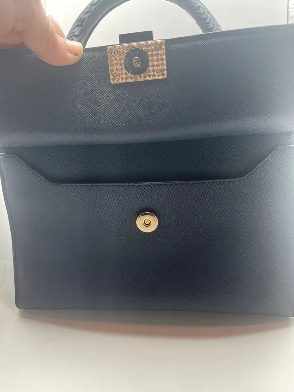 Dune London Navy Blue Structured Satchel Handbag Gold Hardware Women's Purse - N - Image 13