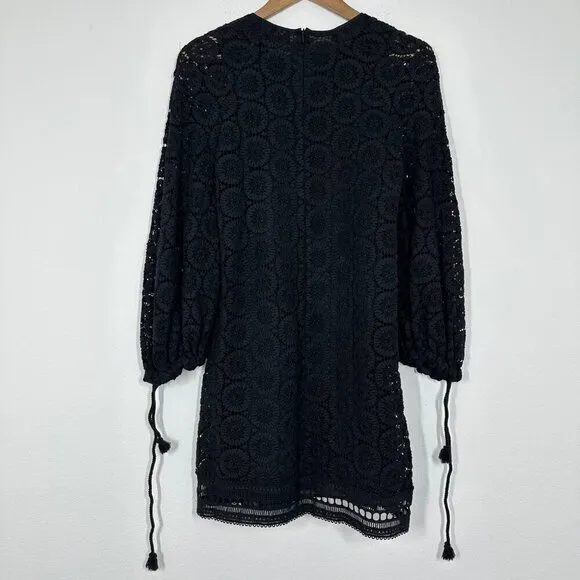 See By Chloe Black Boho Crochet Mini Dress Ballon Sleeve Vacation‎ Party Resort - Image 2