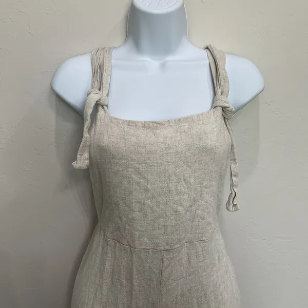 Audrey 3+1 S Small Jumpsuit Bibbed Overall Linen Cropped Sleeveless Boho Coastal - Image 3