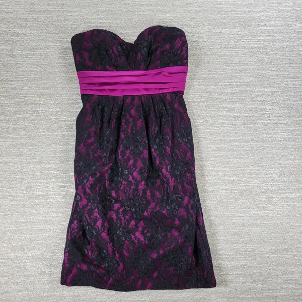 Sequin Hearts Lace Mini Prom Dress Womens 5 Purple Sash Strapless Cocktail Party - Image 6