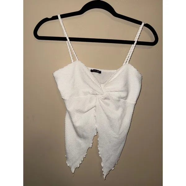 PaperMoon White Textured Coquette Twist Front Handkerchief Hem Camisole Top S Y2K Fairycor - Image 2